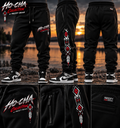 Rezzy Gear Ho-Cha black joggers with red white and silver artwork