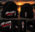 Rezzy Gear Ho-Cha black beanie with red white and silver artwork