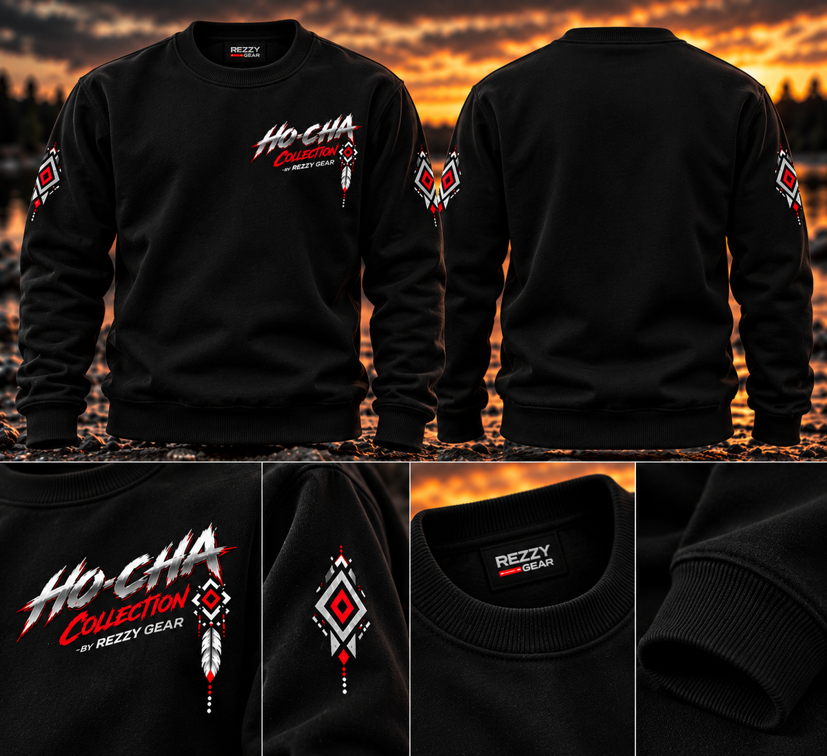 Rezzy Gear Ho-Cha black crewneck with red white and silver artwork