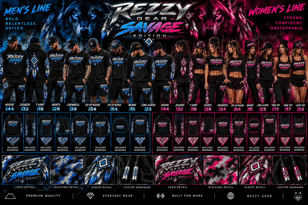 Rezzy Gear Savage Edition approved men's blue and women's magenta collection reference