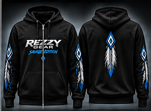 Rezzy Gear Savage Edition full-zip hoodie front and back